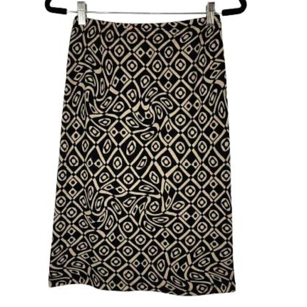 Johnny Was Abstract Skirt Small Black Tan Boho Elastic Waist Chic